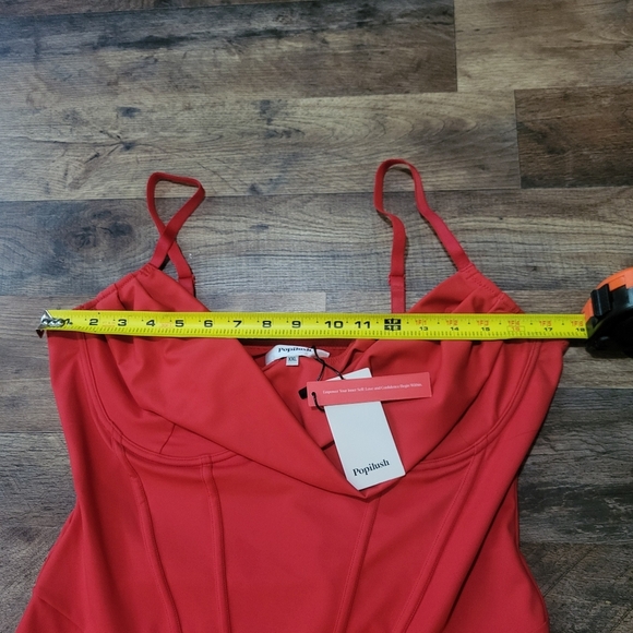 Popilush Women's Red Corset Cowl Neck Shapewear Tummy Control Bodysuit Size XXL - Picture 10 of 11